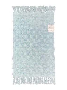 Home Collections Checkered Fringe Bath Mat Cotton Aqua Blue 18x28 NWT